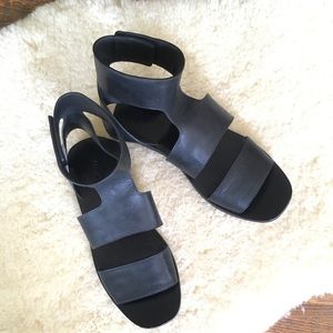 Vince. Black Leather Ankle Strap Flat Sandals  7.5